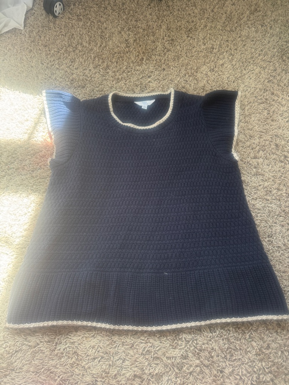 Black Cropped Sleeve Knit Top with White Trim